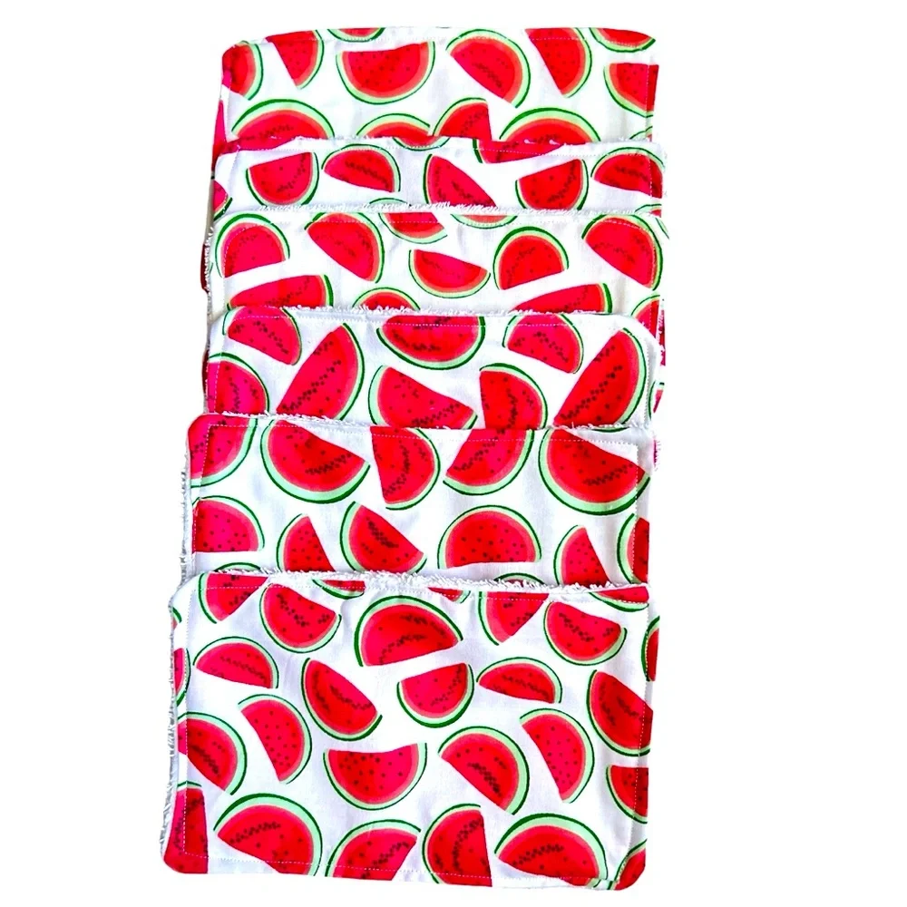 Hand Crafted Eco Friendly Pink Watermelon Six Reusable Cotton UnPaper Towels
